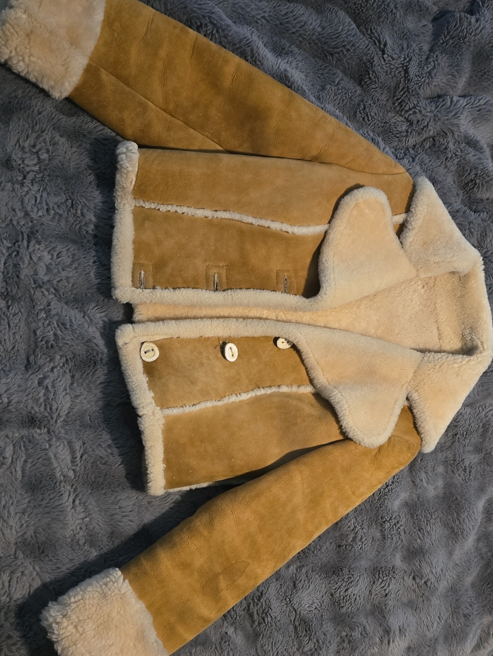 Shearling Suede Coat with Cream Sherpa Trim